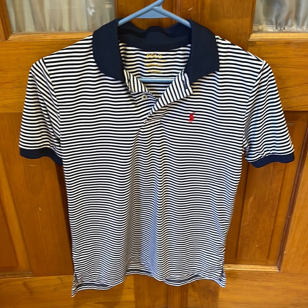 Polo Ralph Lauren Navy and white striped performance polo shirt boys size medium